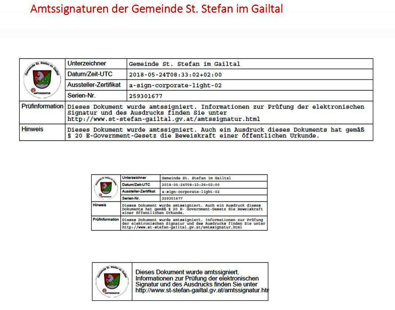 Amtssignaturen der Gemeinde St. Stefan im Gailtal